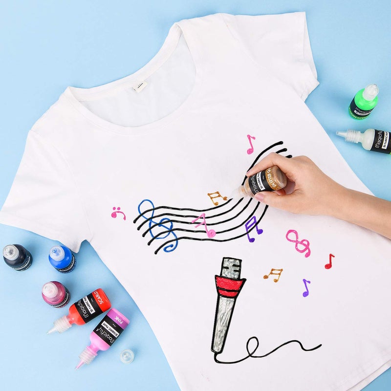 ماجيك فلاي طلاء دائم للنسيج ثلاثي الأبعاد من Magicfly 40 لونًا، طلاء قماش بألوان نابضة بالحياة، 3 فرش واستنسل إضافية، مثالية للقمصان النسيجية والأقمشة والخشب الزجاجي (5 أنواع ألوان و1 أونصة لكل منها) - Image 2